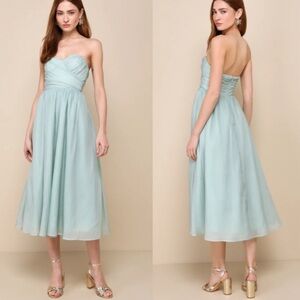 Lulus Organza sage green fairytale Elegant Strapless formal Dress